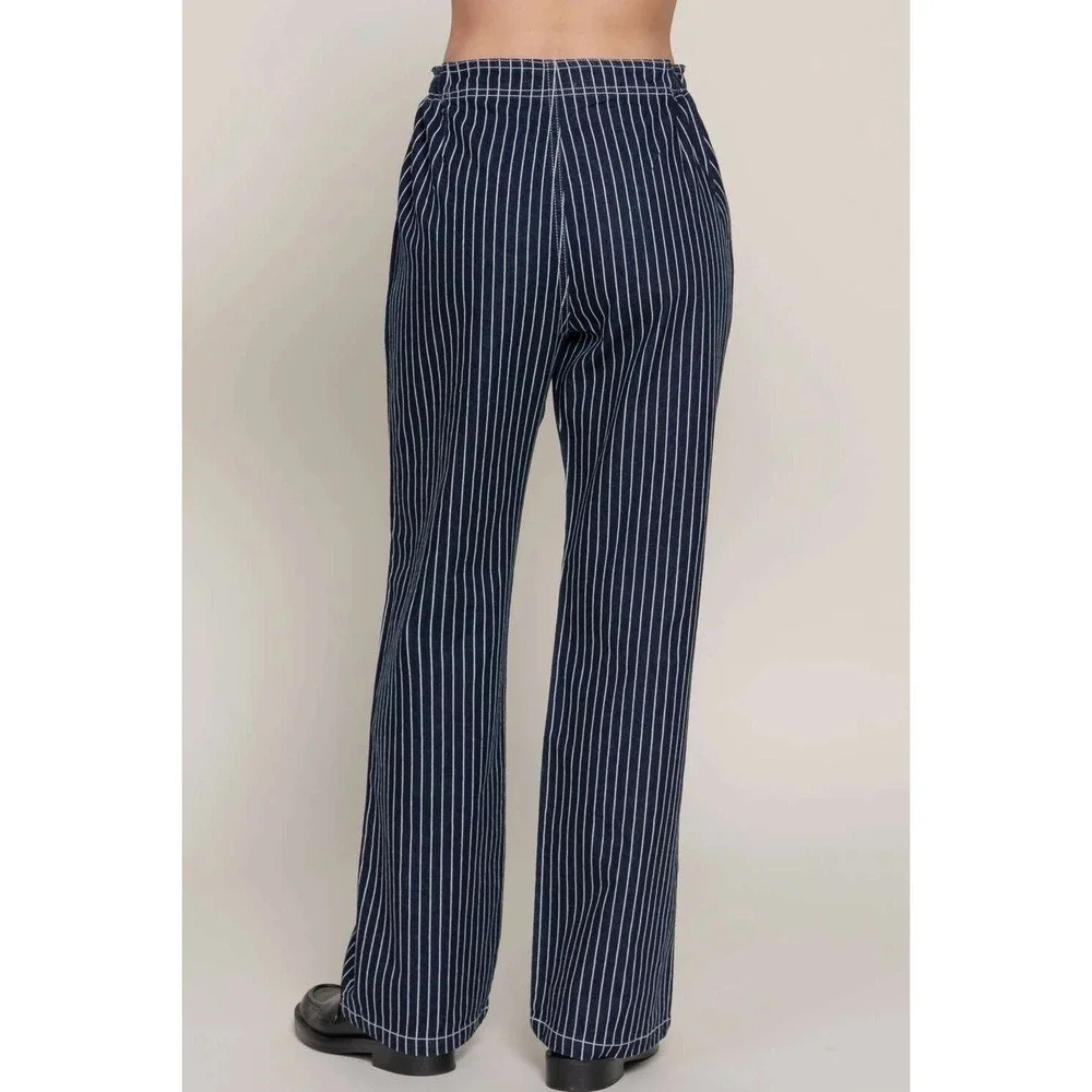 Pinstripe Cropped Denim two piece set Large Button Front Workwear